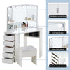 White Corner Dressing Table Makeup Desk Vanity Table 5 Drawers with Bubls