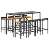 9 Piece Garden Bar Set Black Poly Rattan & Solid Wood Acacia