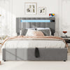 Upholstered Bed Frame Ottoman Grey Plush Velvet Fabric With Storage 4FT6 Double