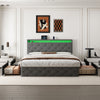 Upholstered Bed Frame Double Bed with Drawers Storage Headboard LED Lights Grey