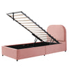 Kids Velvet Single Bed 90x190cm with Hydraulic Storage for Small Bedrooms, Pink