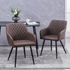 2× Brown Faux Leather Dining Chair Diamond Seat Metal Legs Dining Room Office