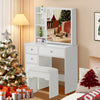 Modern Dressing Table Makeup Desk Sliding Mirror Shelf Stool 5 Drawers White