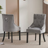 Set of 2 Grey Velvet Dining Chairs Tufted High Back for Dining Room Kitchen Home