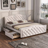 Double Side Bed Faux Leather Upholstered Tufted Button Bed Frame with Drawers