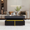 Modern High Gloss Black Side Coffee Table with 2 Storage Drawers for Living Room