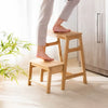Folding 2-Step Stool Bamboo Wood Adult Kid Step Ladder Chair Stool Display Stand