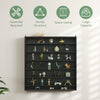 Black 7-Tier Wall-Mounted Display Cabinet, 6 Adjustable Shelves, Glass Doors