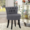 Grey Linen Makeup Chair for Vanity Button-Tufted Dressing Table Stool Wooden Leg