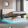Ottoman Gas Lift Up Bed With LED 4ft6 Double Bed Faux Leather Modern Bed Frame