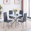 Round Grey Marble Tempered Glass Dining Table Silver Chromed Legs Dining Room