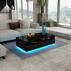 Black Gloss Coffee Table with 4 Drawers & LED Lights Modern 85x55x35cm