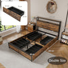 Double Size Bed Frame Metal Platform Bed w/ 4 Storage Drawers & Charging Station