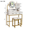 Modern Dressing Table Set with LED Light Mirror Stool Drawers Shelves Bedroom