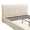Double Bed Frame, Grey White, Upholstered Wooden Slat Bed Frame with Headboard