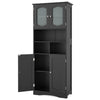 148cm Tall Bathroom Cabinet Freestanding Storage Cabinet with Glass Doors Black