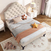 Single Size Bed 3FT Velvet Upholstered Bed with Slatted frame Headboard Beige
