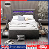 Double Size Bed Frame Bed Platform LED Lights Upholstered Headboard & 4 Storage