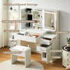 Dressing Table With Sliding LED Mirror Hidden Storage& Stool 3 Drawers Shelves