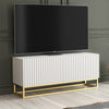 TV Unit 100cm Fluted Doors White Matt Gold Metal Base Modern Cabinet Stand