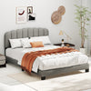 Linen Upholstered Platform Bed with Adjustable Scalloped Tufted Headboard-Grey