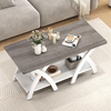 Coffee Table Farmhouse Rectangular 2 Tier Storage Shelf X Frame Living Room Home
