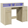 Desk with LED Lights Writing Working Table Sonoma Oak Engineered Wood