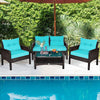 4 Pieces PE Rattan Patio Conversation Set Outdoor Rattan Furniture With Cushions