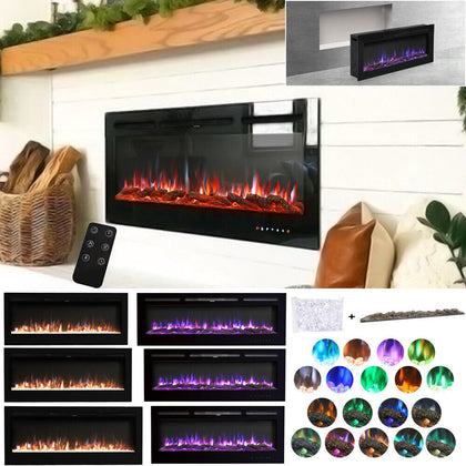 40/50/60/70/80/100'' Insert/ Wall Mounted LED Fireplace Wall Inset Into Fire NEW