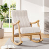Creamy Fabric Upholstered Rocking Chair Living Room Nap Relaxing Rocker Armchair