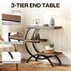 C Shaped End Table, 3 Tier Industrial Small Side Table Wood Bedside Table