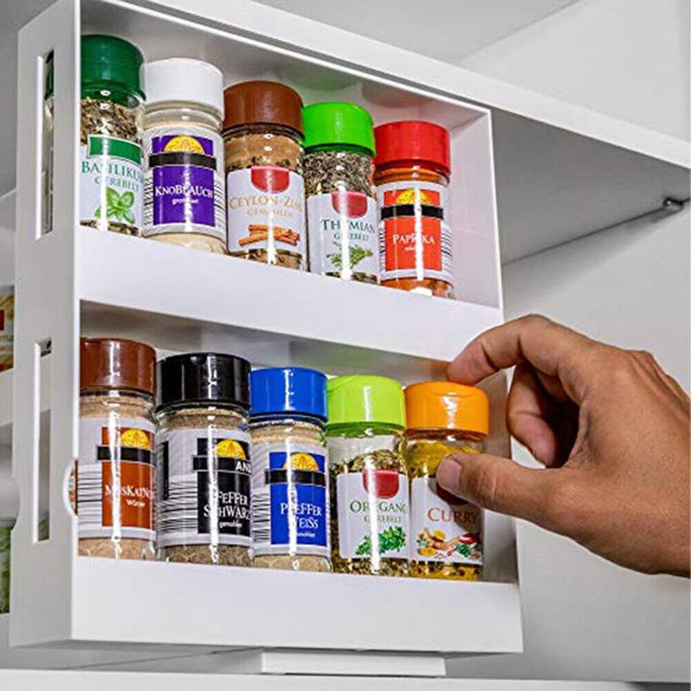 Rotating Jars Spice Rack Kitchen Seasoning Storage Cupboard Cabinet Organizer