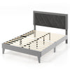 Double Size Bed Frame Velvet Upholstered Platform Bed Slat with High Headboard