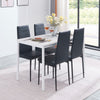 4x Black High Back Faux Leather Dining Chairs&White Marble MDF Top Dining Table