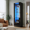 Modern Display Cabinet High Gloss RGB LED Black Cupboard Tall Storage Sideboard