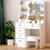 Modern Dressing Table Makeup Desk with Mirror 6-Drawer Stool Bedroom Vanity Set