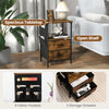 Industrial Bedside Table Charging Station End Table Nightstand w/2 Drawer