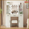 Dressing Table LED Light Makeup Desk w/Mirror and Stool Cabinet Drawer Shelves