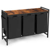 3 Compartment Black Steel MDF Laundry Basket with Removable Bags Organizer