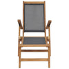 Solid Teak Wood Deck Chair with Footrest Black Outdoor Sun Lounger