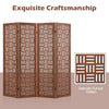 Bedroom Carved Privacy Screen 4-Panel Room Divider-Walnut