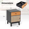 Modern Bedside Table Rattan Nightstand with Storage Drawer-Black
