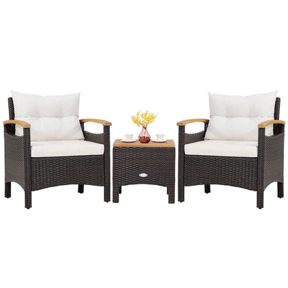 3 pcs Outdoor Rattan Sofa Set Patio Furniture Set with Coffee Table Conversation