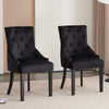 Set of 2 Black Velvet Dining Chairs Tufted High Back for Dining Room Kitchen