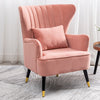 PInk Velvet Accent Armchair Wing Back Leisure Sofa Living Room Chair w/Pillow