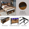Double Bed Frame Industrial Metal Platform Bed with Headboard & Storage Space