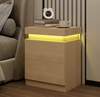 LED Bedside Table 2 Drawers Cabinet Charging Station Nightstand Storage Wood