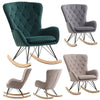 Solid Wood Rocking Chair Upholstered Linen/Velvet Fabric High Back Lounge Seat