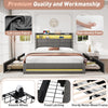 Upholstered Bed Frame Double Bed LED Lights with Storage Drawers, Headboard Grey