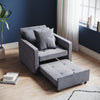 Folding Sofa Bed Fabric Grey Sleeper Pull Out Convertible Arm Chair Adjustable